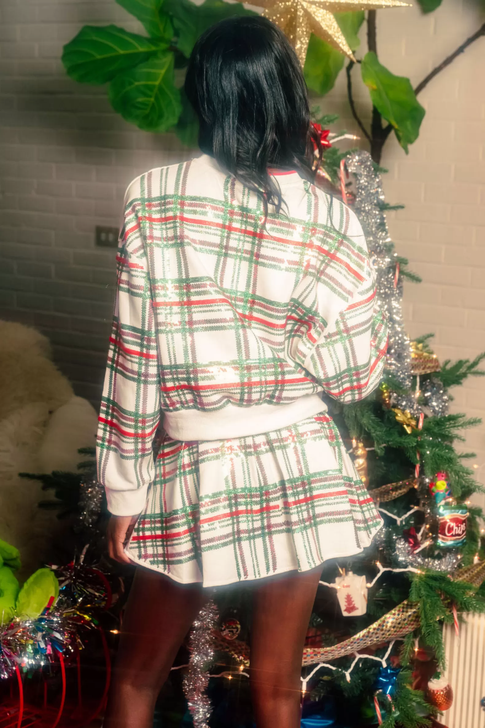 Queen of Sparkles Sets | Skirts<, Red & Green Plaid Pleat Skort White