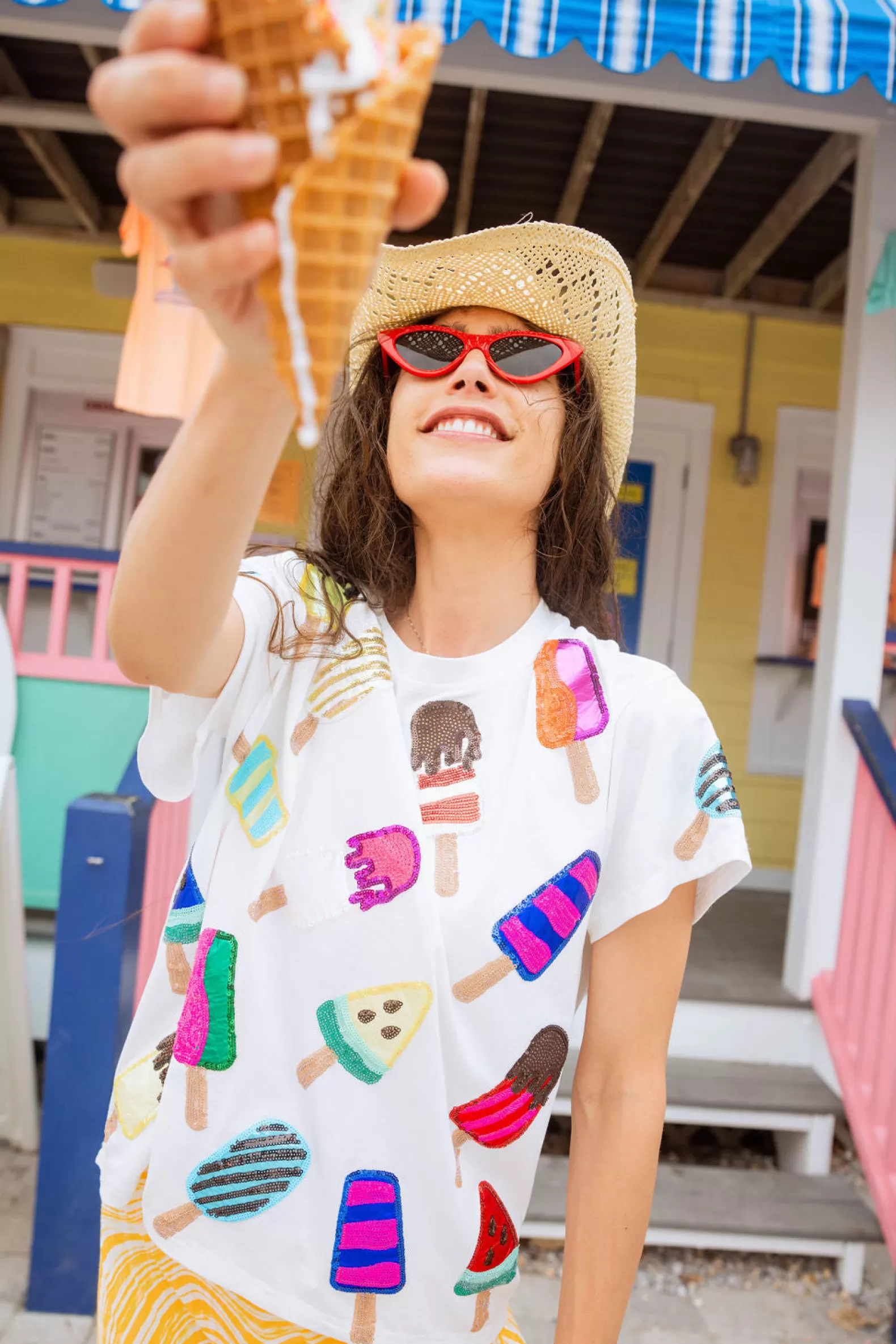 Queen of Sparkles Tees<Scattered Multi Color Popsicle Tee White