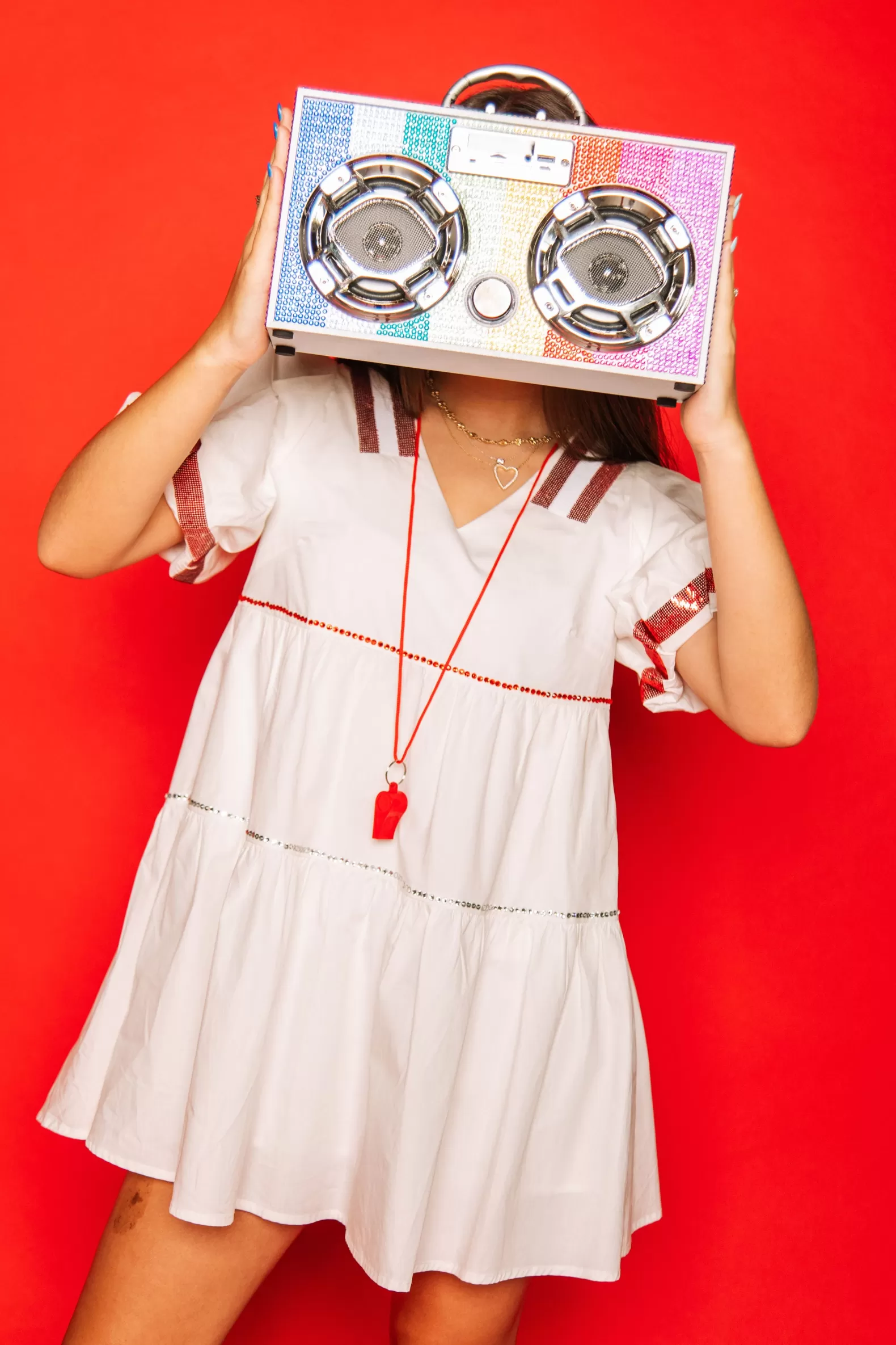 Queen of Sparkles Dresses<White/Bright Red Poof Sleeve QOS Jersey Dress